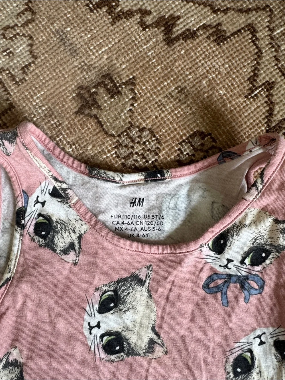 H&M Pink Sleeveless Cat Face Print Dress, Size 5T
